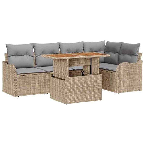 vidaXL Trädgårdsoffset 6 st Beige Poly rattan Beige
