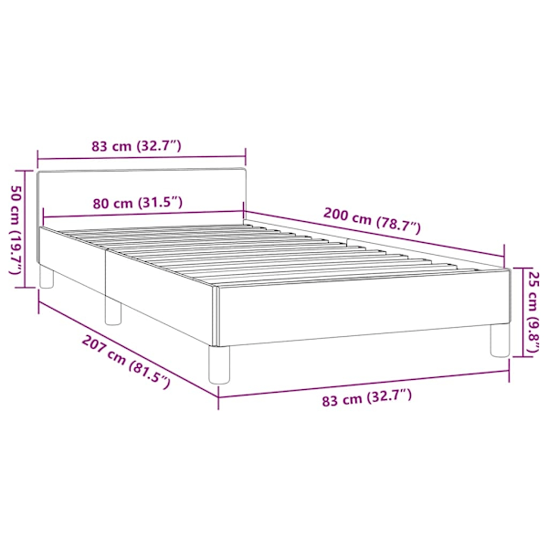 vidaXL Sängram med huvudgavel utan madrass taupe 80x200 cm tyg Taupe