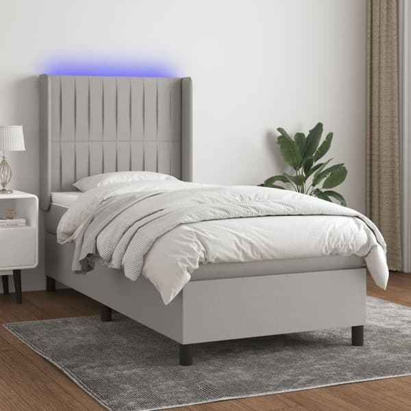 vidaXL Ramsäng med madrass & LED ljusgrå 90x200 cm tyg Grå