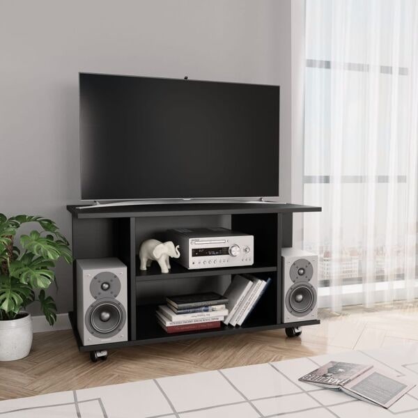 vidaXL Tv-bänk med hjul svart 80x40x45 cm konstruerat trä Svart