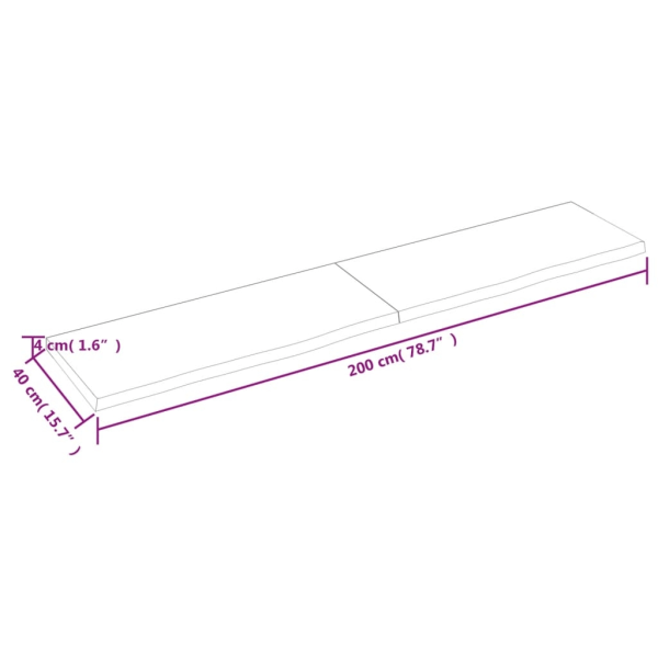 vidaXL Bänkskiva för badrum 200x40x(2-4) cm obehandlat massivt t Brun