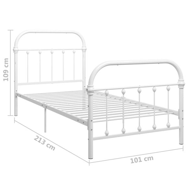 vidaXL Sängram utan madrass vit metall 90x200 cm Vit