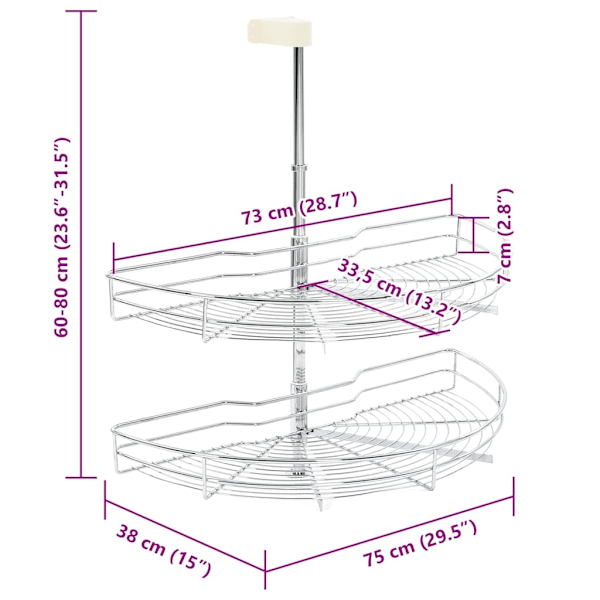 vidaXL Skåpkarusell köksskåp silver 180 grader 75x38x80 cm Silver