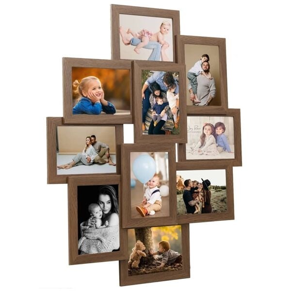 vidaXL Fotoram för 10x(10x15 cm) bilder ljusbrun MDF Brun