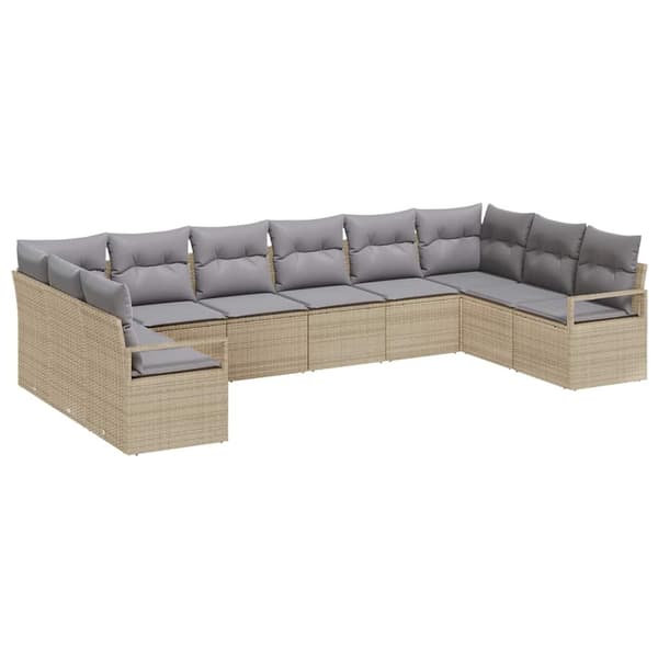vidaXL Soffset med kudde 10 pcs Beige konstrotting Beige