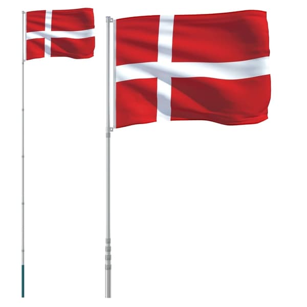 vidaXL Danmarks flagga med flaggstång 5,5 m aluminium