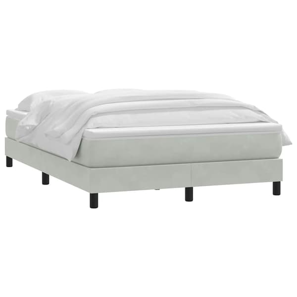 vidaXL Ramsäng med madrass ljusgrå 160x220 cm sammet Grå