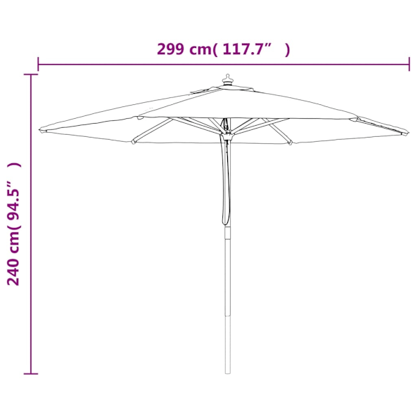 vidaXL Parasoll med trästång 299x240 cm grön Grön