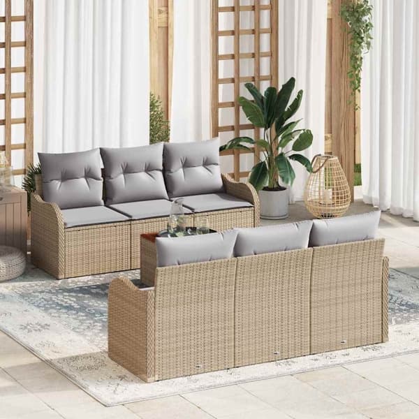 vidaXL Trädgårdsoffset 7 st Beige konstrotting Beige