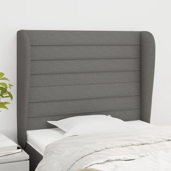 vidaXL Sänggavel med kanter mörkgrå 83x23x118/128 cm tyg Grå