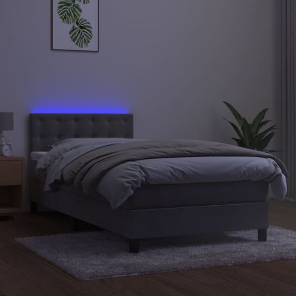 vidaXL Ramsäng med madrass & LED ljusgrå 90x190 cm sammet Grå