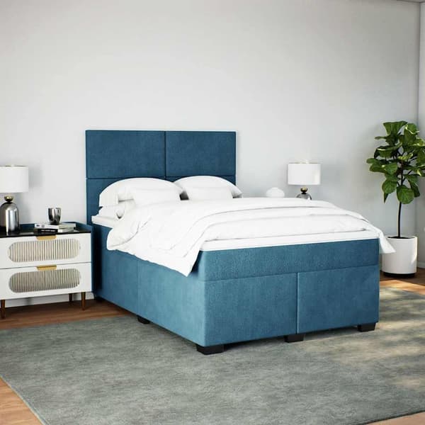 vidaXL Ramsäng med madrass blå 140x190 cm sammet Blå