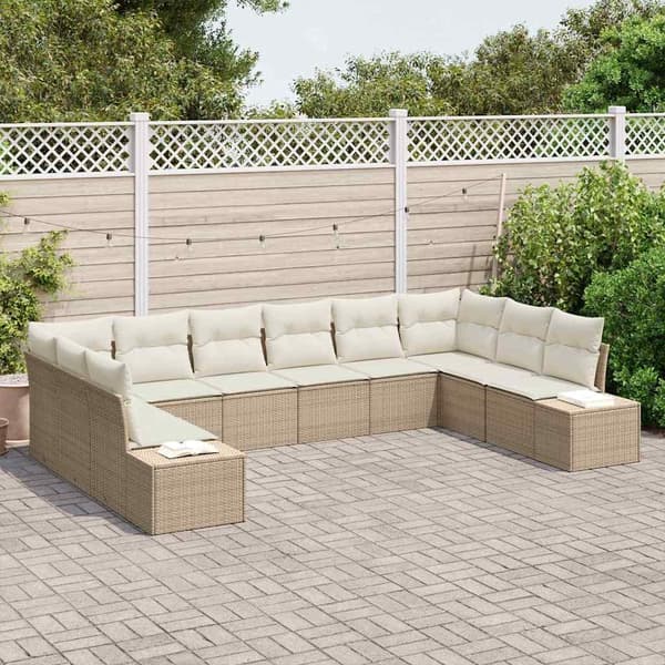vidaXL Trädgårdsoffset med kudde 10 pcs Beige konstrotting Beige