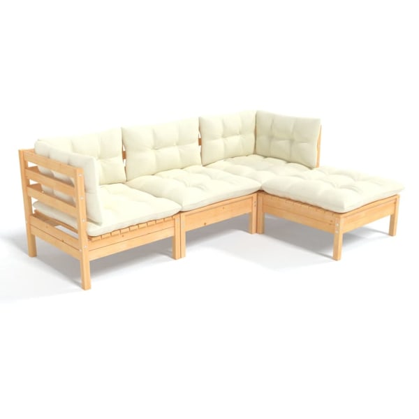 vidaXL Loungegrupp med gräddvita dynor 4 delar massiv furu Creme