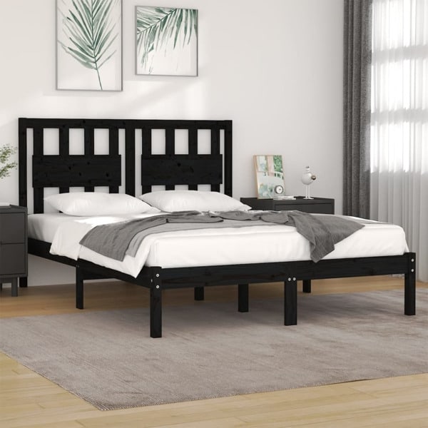 vidaXL Sängram svart massiv furu 160x200 cm Svart