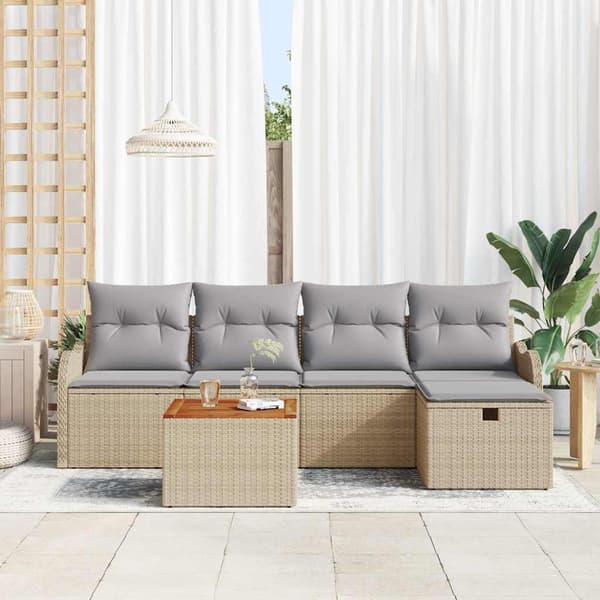vidaXL Trädgårdsoffset 6 st Beige Poly rattan Beige