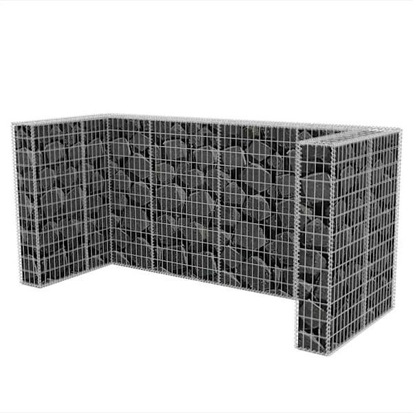 vidaXL Gabionkorg med skydd för 3 soptunnor stål 250x100x120 cm Silver