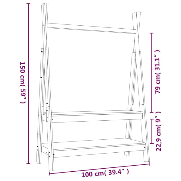 vidaXL Klädställning 100x45,5x150 cm massiv furu Brun