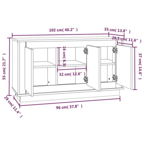 vidaXL Byrå vit högglans 102x35x55 cm konstruerat trä Vit