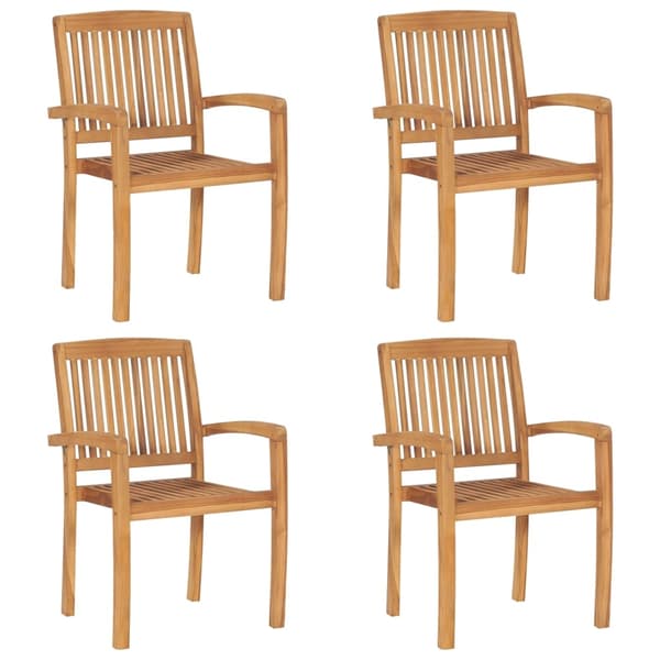 vidaXL Stapelbara trädgårdsstolar med dynor 4 st massiv teak grå
