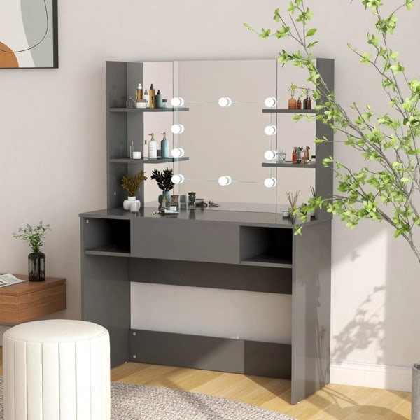 vidaXL Sminkbord med LED-belysning 100x40x135 cm MDF grå grå