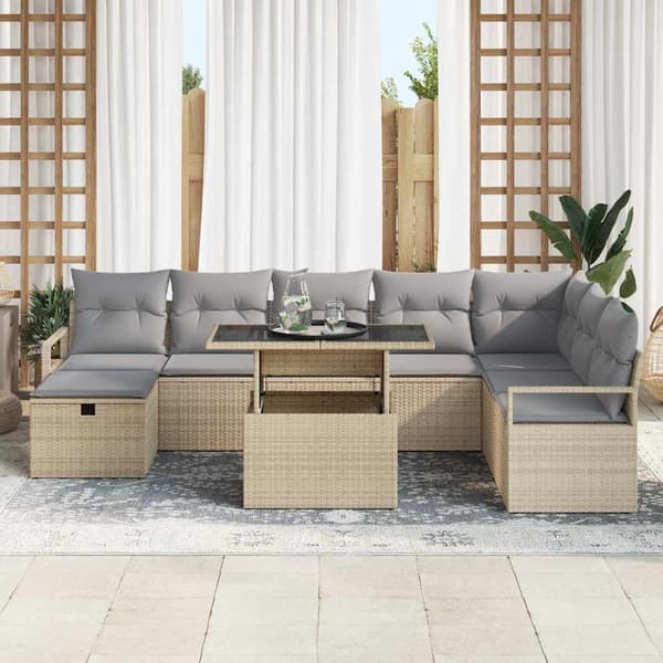 vidaXL Trädgårdsoffset 9 st konstrotting Beige