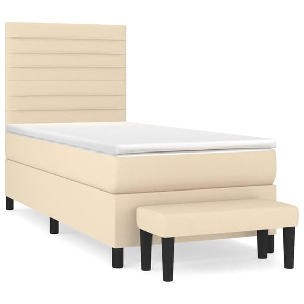 vidaXL Ramsäng med madrass gräddvit 100x200 cm tyg Kräm