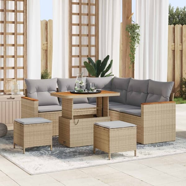 vidaXL Trädgårdsoffset 8 st Beige konstrotting Beige