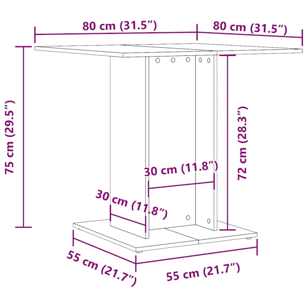 vidaXL Matbord rökfärgad ek 80x80x75 cm konstruerat trä Brun