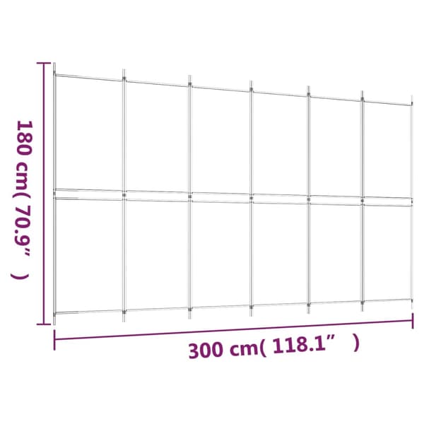 vidaXL Rumsavdelare 6 paneler vit 300x180 cm tyg Vit