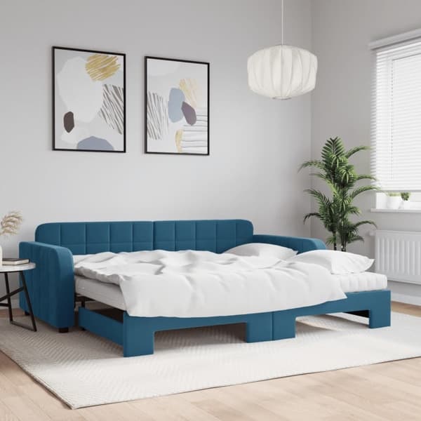 vidaXL Dagbädd utdragbar med madrasser blå 90x200 cm sammet Blå