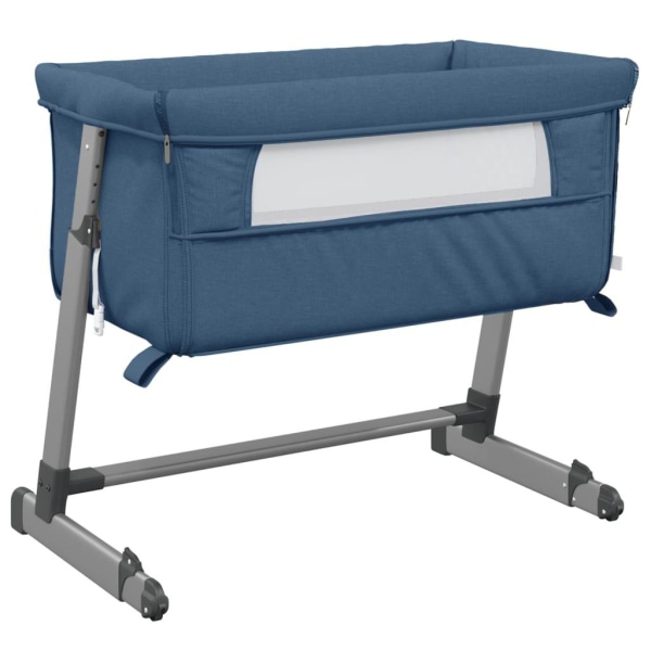 vidaXL Babysäng med madrass marinblå linnetyg Blå