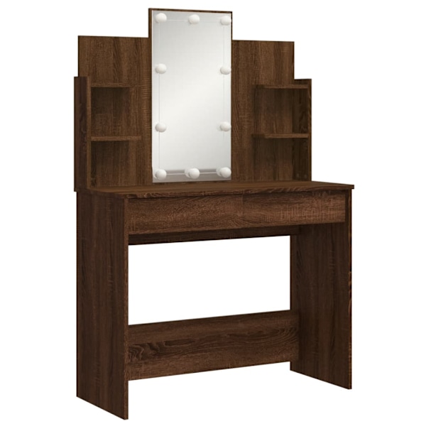 vidaXL Sminkbord med LED brun ek 96x40x142 cm Brun