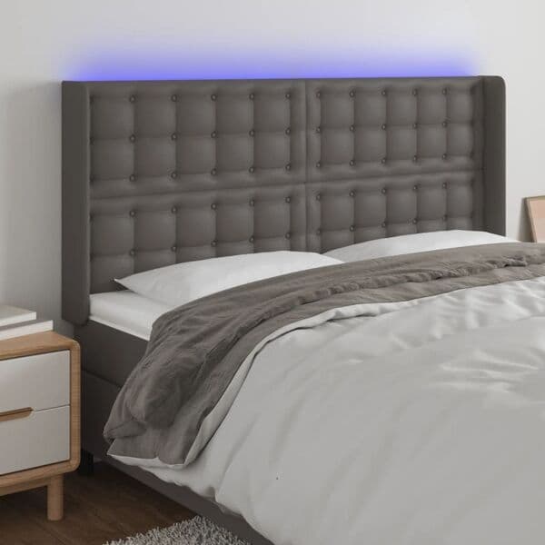vidaXL Sänggavel LED grå 163x16x118/128 cm konstläder Grå