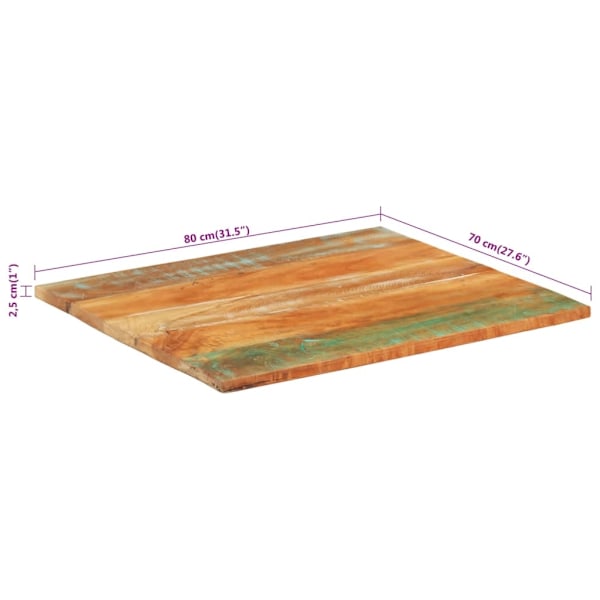 vidaXL Rektangulär bordsskiva 70x80 cm 25-27 mm massivt återvunnet trä multifärg