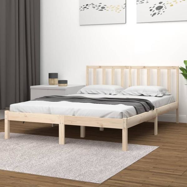 vidaXL Sängram massiv furu 135x190 cm Brun