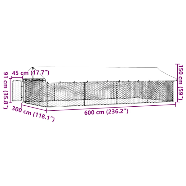 vidaXL Hundgård för utomhusbruk med tak 600x300x150 cm Silver