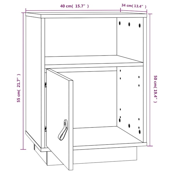 vidaXL Sängbord 40x34x55 cm massiv furu Brun