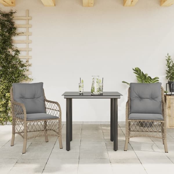 vidaXL Bistrogrupp med dynor 3 delar mixbeige konstrotting Beige