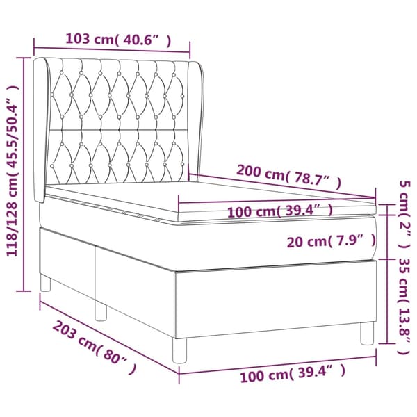 vidaXL Ramsäng med madrass ljusgrå 100x200 cm sammet Grå