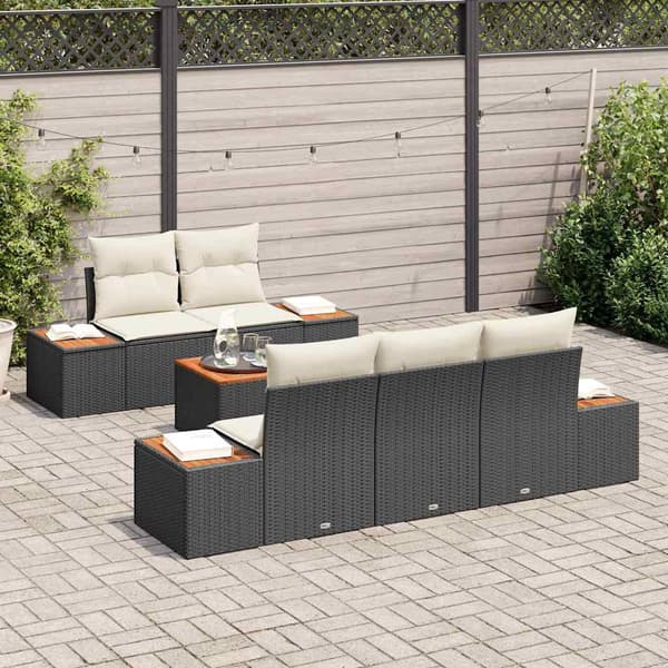 vidaXL Trädgårdsoffset 6 st Svart Poly rattan art