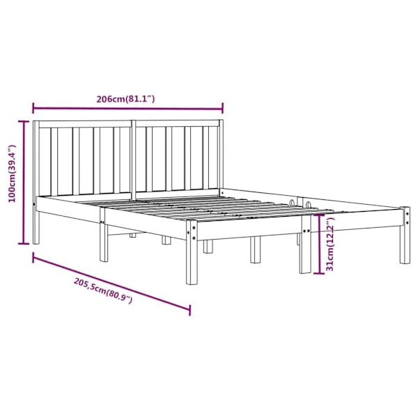 vidaXL Sängram svart massiv furu 200x200 cm Svart