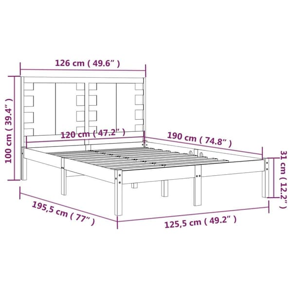 vidaXL Sängram vit massivt trä 120x190 cm Vit