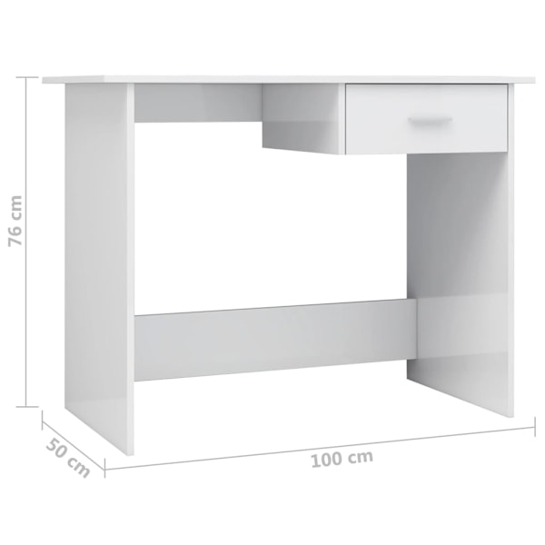 vidaXL Skrivbord vit högglans 100x50x76 cm konstruerat trä Vit