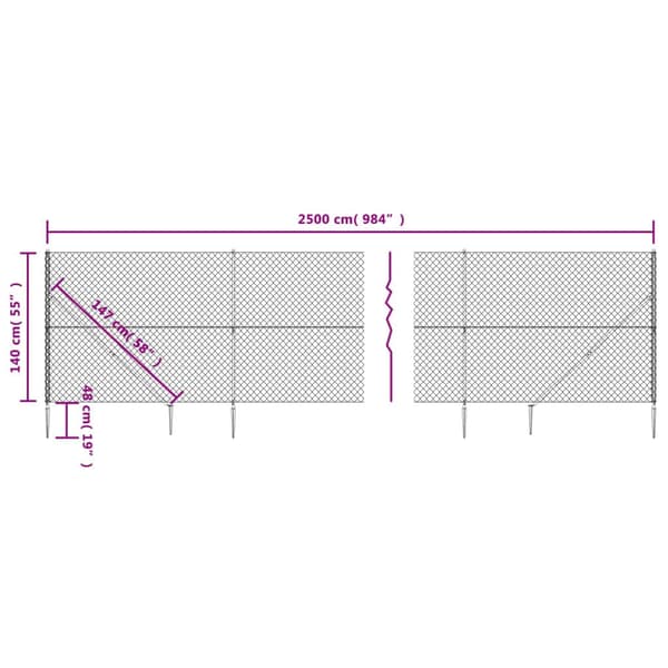 vidaXL Gunnebostängsel med markspett silver 1,4x25 m Silver