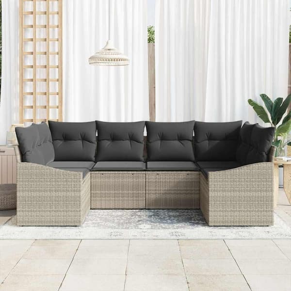 vidaXL Soffset med kudde 6 pcs Ljusgrå konstrotting Ljusgrå