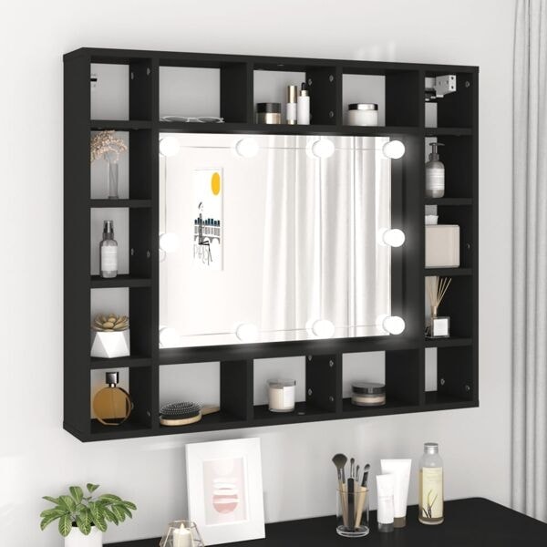 vidaXL Spegelskåp med LED svart 91x15x76,5 cm Svart