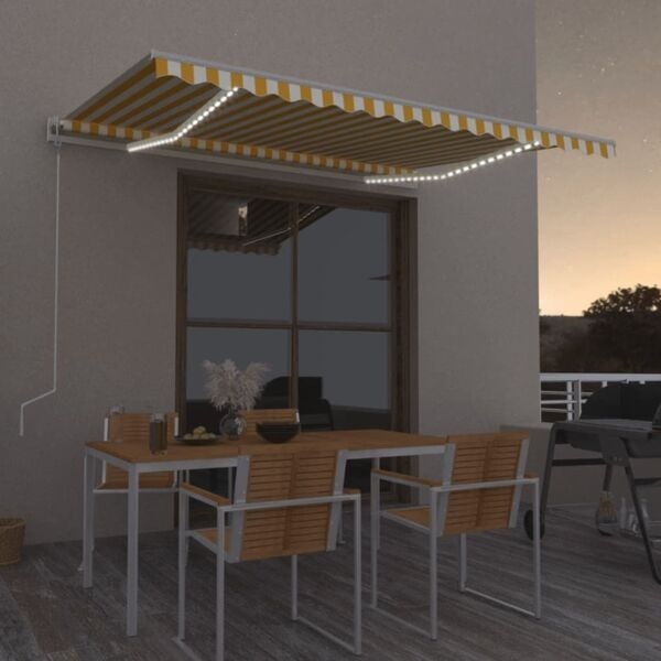 vidaXL Automatisk markis med vindsensor & LED 400x350 cm gul/vit Gul