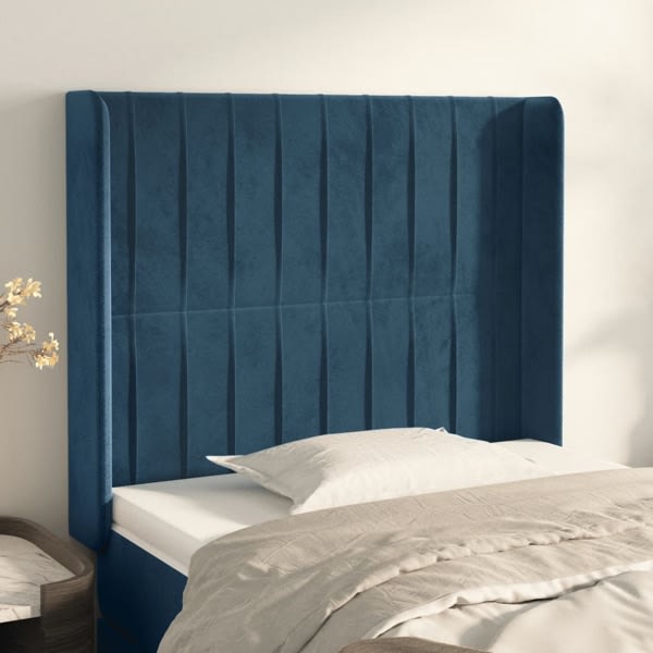 vidaXL Sänggavel med kanter mörkblå 93x16x118/128 cm sammet Blå