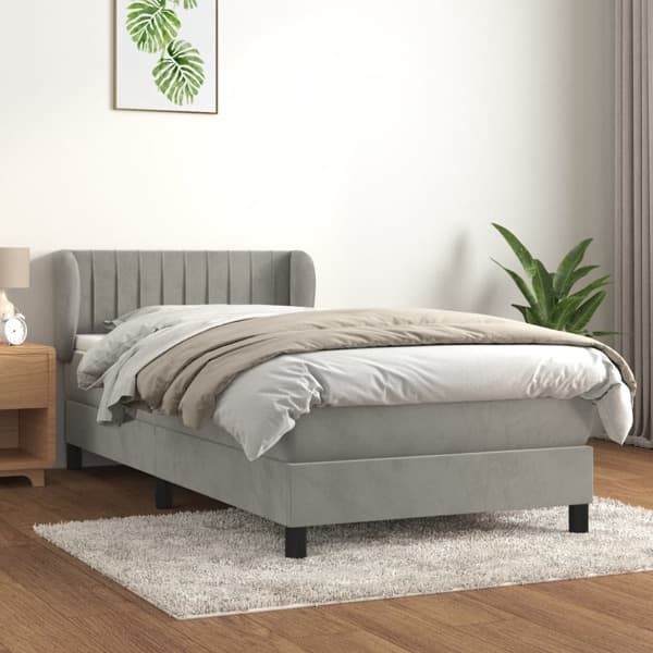 vidaXL Ramsäng med madrass ljusgrå 90x190 cm sammet Grå